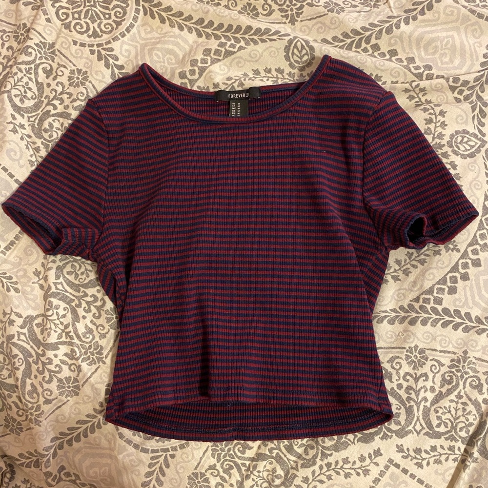 Striped Forever 21 Cropped Short-Sleeved Shirt